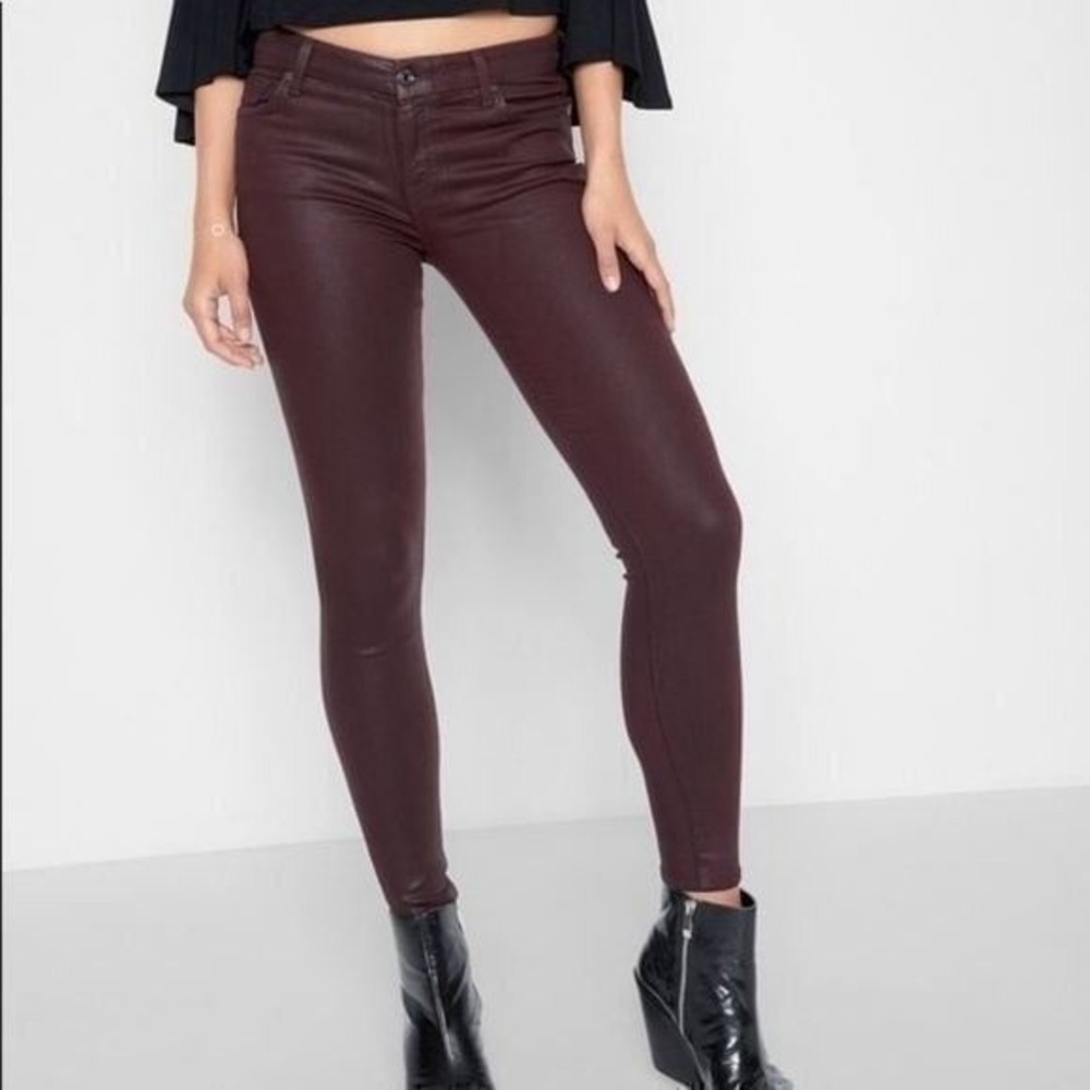 7 For All Mankind Burgundy Coated Skinny Stretch Jeans‎ Size 27